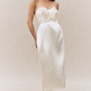 BHLDN Strapless Satin Midi Dress